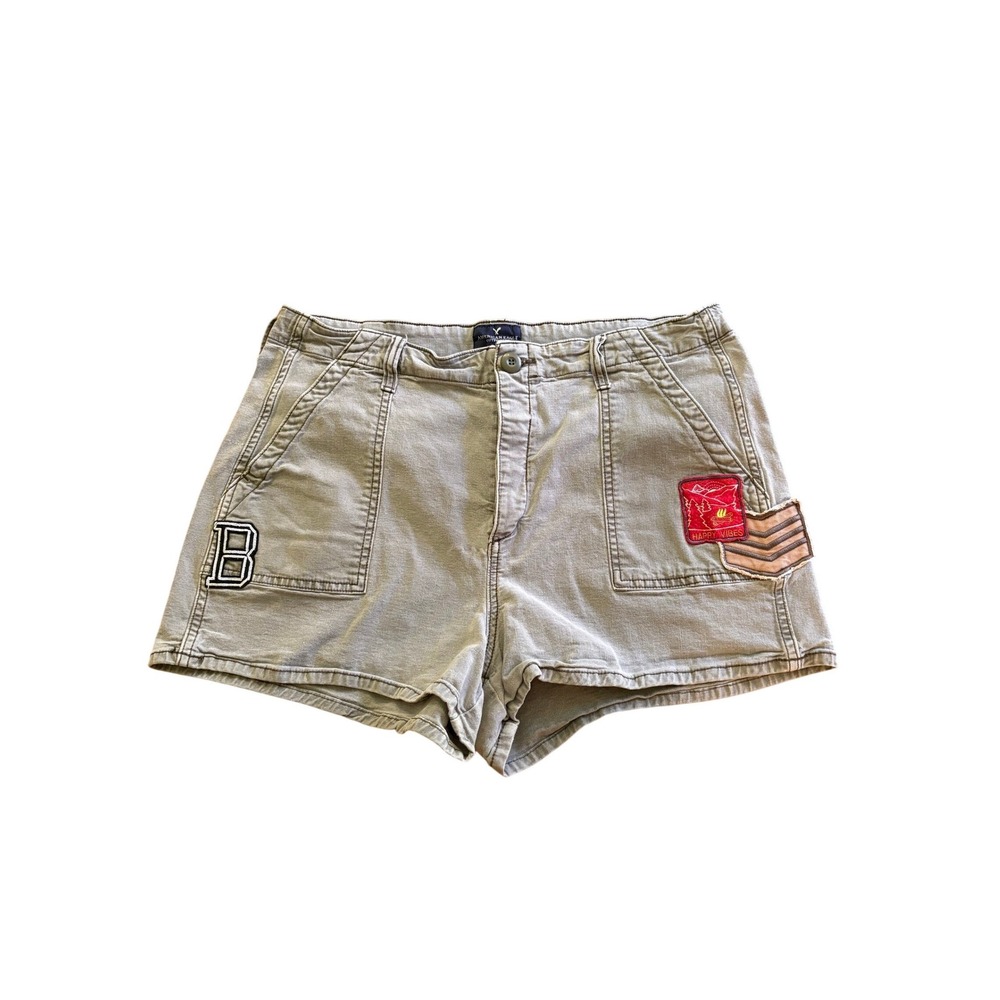 American Eagle Hi-Rise Patch Utility Shorts Women's Size 16 Gray Stretch